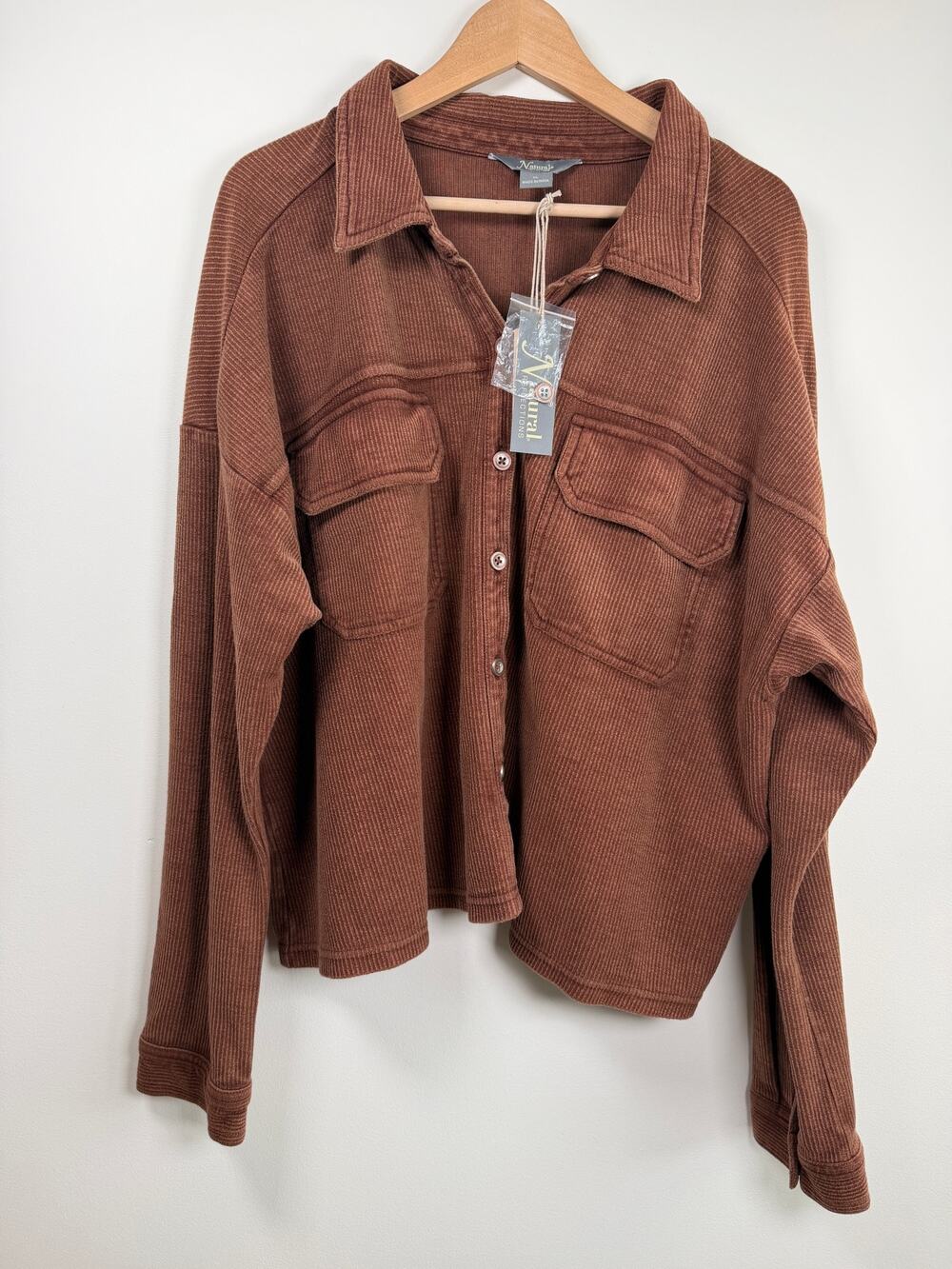 NWT Natural Reflections Shirt Jacket Rib Knit Brown XL Boxy Over shirt
